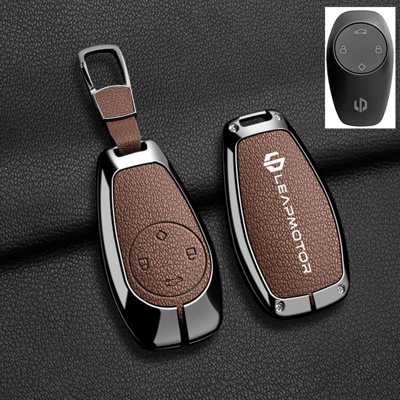 BFM1 Car Remote Key Case Cover For Leapmotor C16 C11 C10 C01 B10 T03 S01 Type Zinc Alloy Leather Protector Auto Keychain Accessories