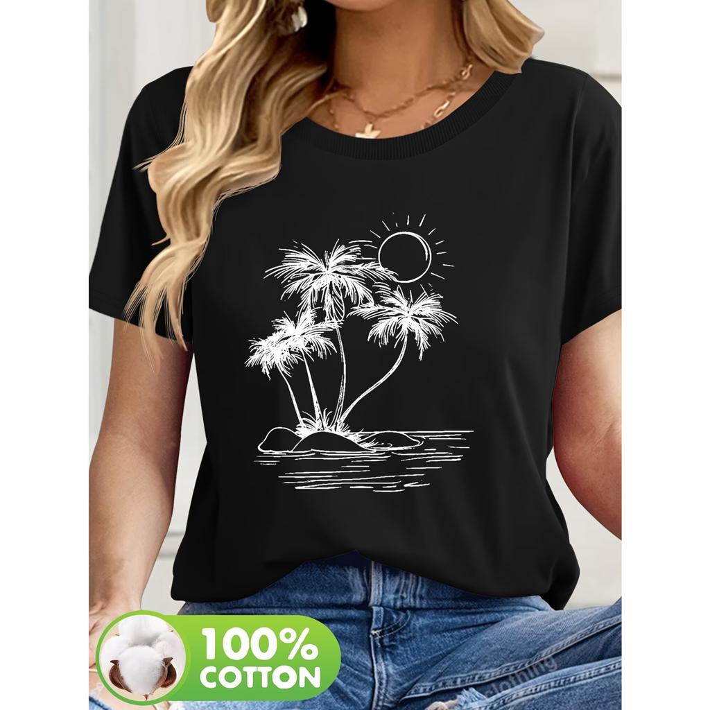 Pattern Printed Casual Round Neck Short Sleeve T-shirt Summer New Women's Wear