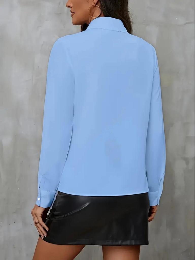 Women's White Ruffle Long Sleeve Professional Shirt - European & American Style