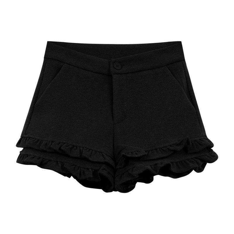 

Women s High-Waist A-Line Woolen Shorts - Autumn/Winter Double Ruffle Slim Fit M (Recommended for 98-108 jin) чёрный