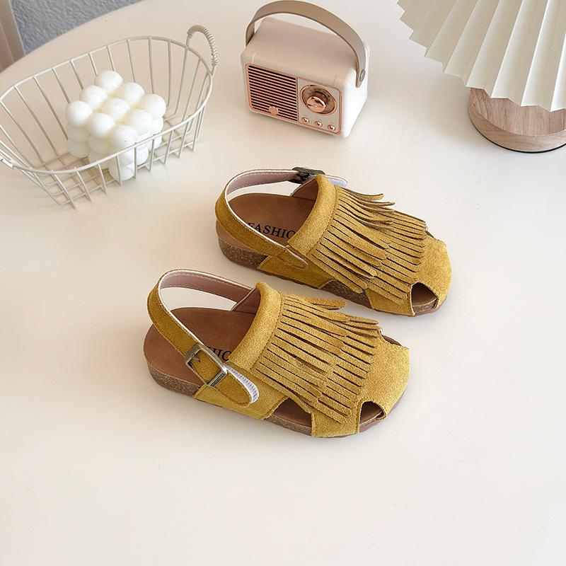 Fashion Kids Sandals 2025 Summer New Style Tassel Girls' Sandals Anti Slip Child Beach Shoes Simple Girls Closed Toe Sandal
