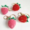 1pc Charming Handmade Crochet Fruit Keychain Creative Cartoon Hand-woven Gradient Strawberry Pendant Decoration Crafts