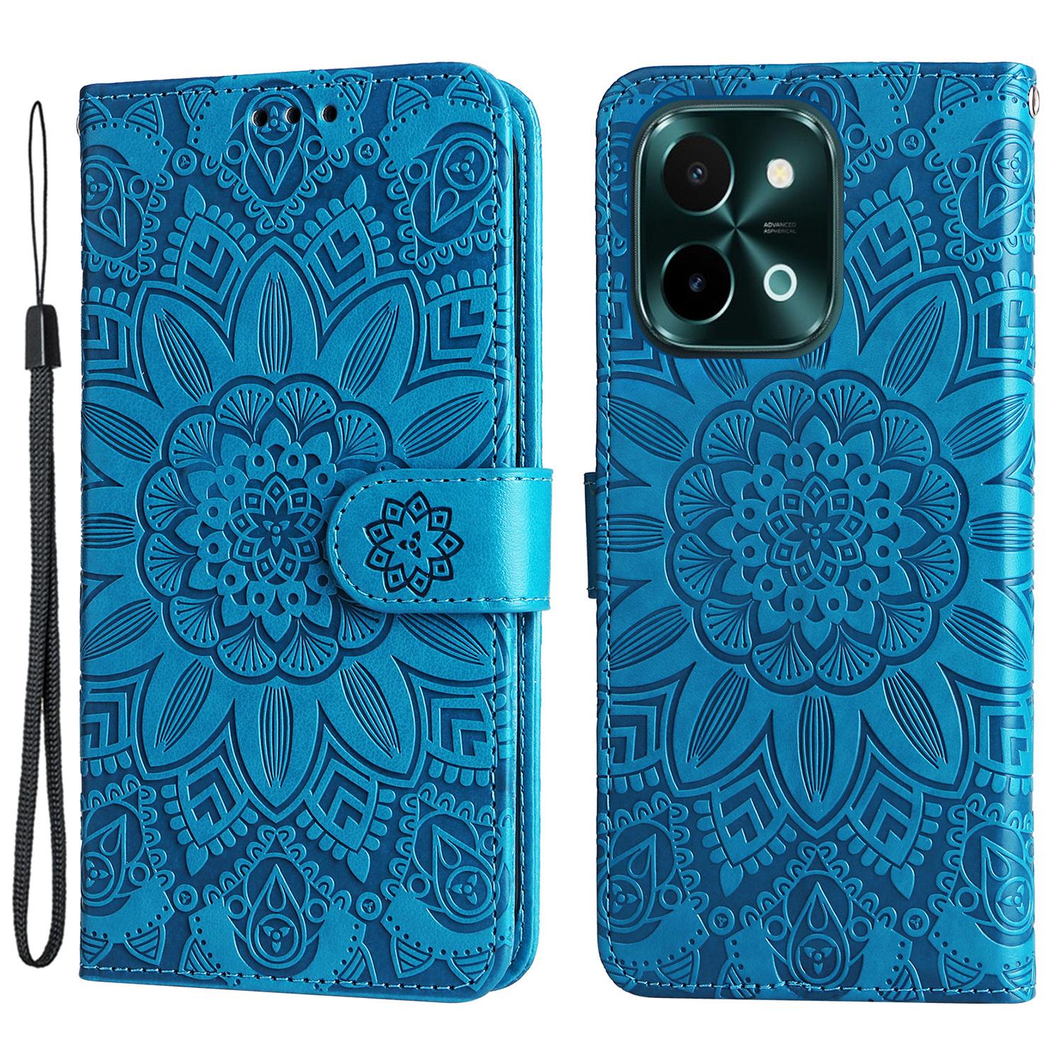 

For vivo Y28 4G/iQOO Z9x 5G Case Sunflower Leather Phone Wallet Cover Blue