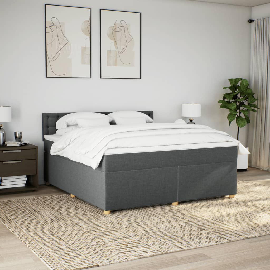 Box Spring Bed with Mattress Dark Grey 180 x 200 cm Fabric