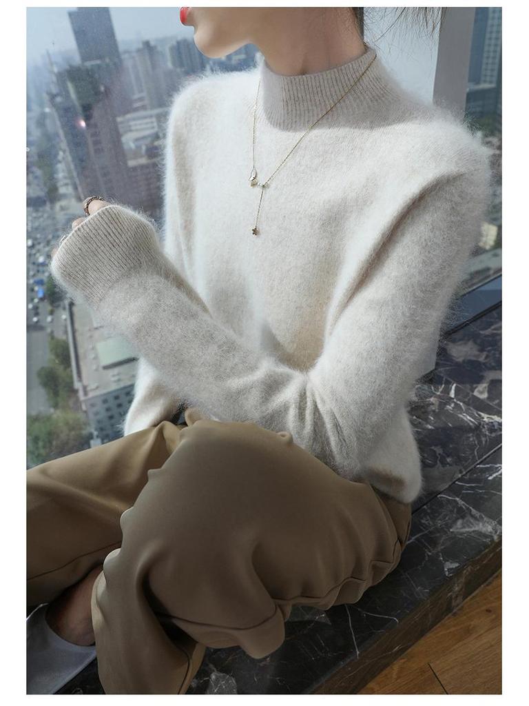 Cozy Mink Velvet Knitted Turtleneck Sweater - Soft, Warm, Loose-Fit for Autumn/Winter