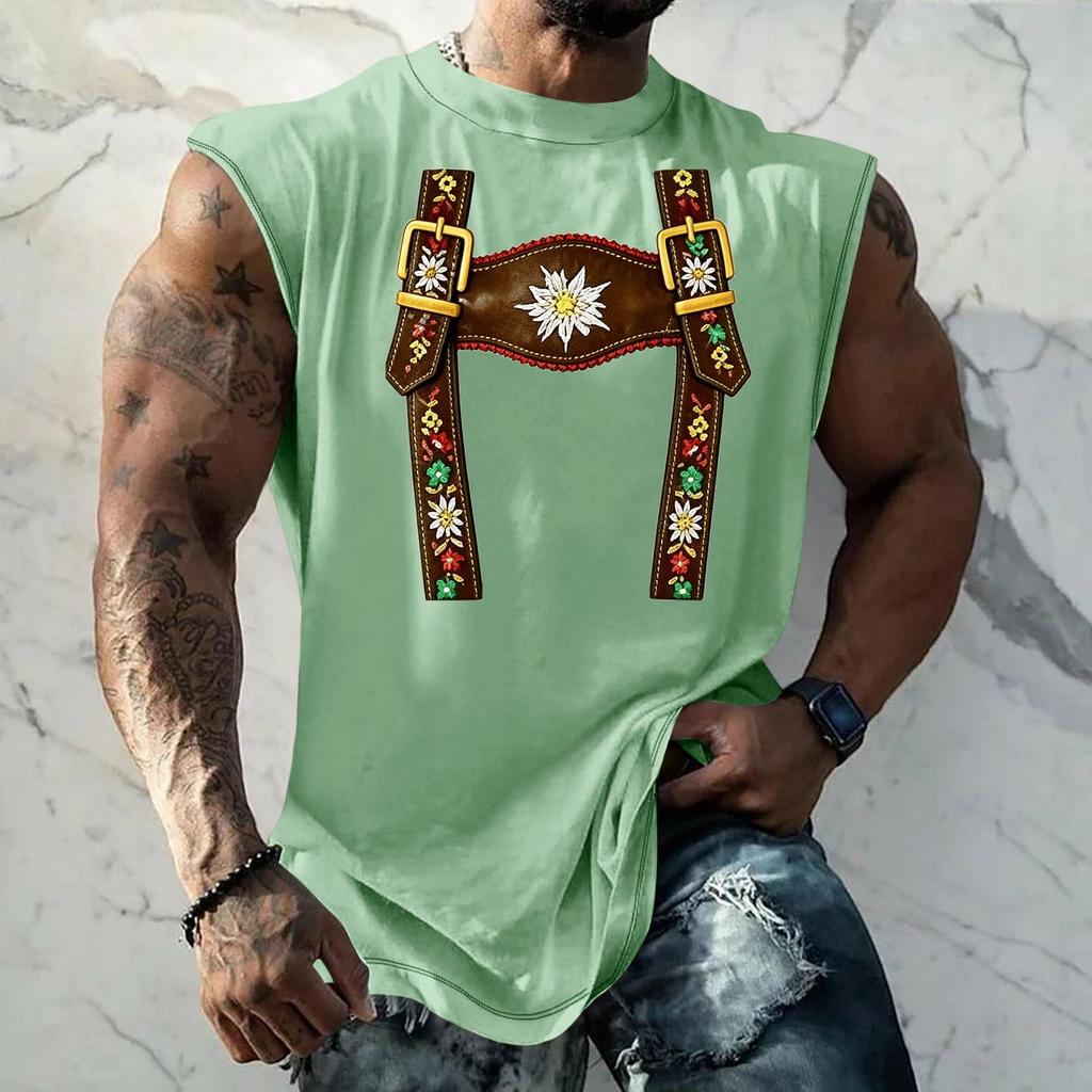 Men Sleeveless Tank Top Loose Fit Casual Streetwear Printed Texture Pattern Summer Vest for Outdoor Sports and Daily Wear