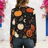Women Plus Size Red Wine Glass And Golden Leaf Print Lace Up V Neck Long Sleeve Casual Blouse