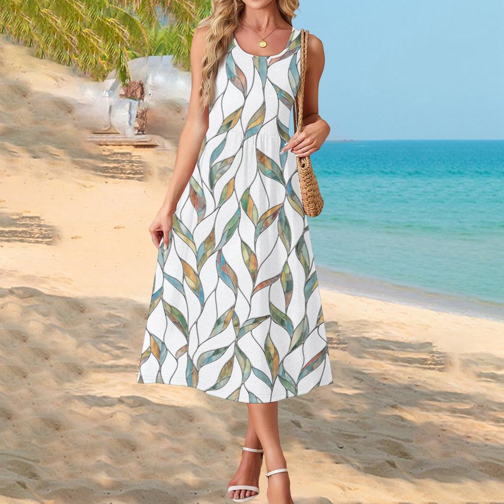 Modisches Damen-Sommerkleid, elegante Freizeitkleidung, Strandurlaub-Sonnenrock mit Taschen