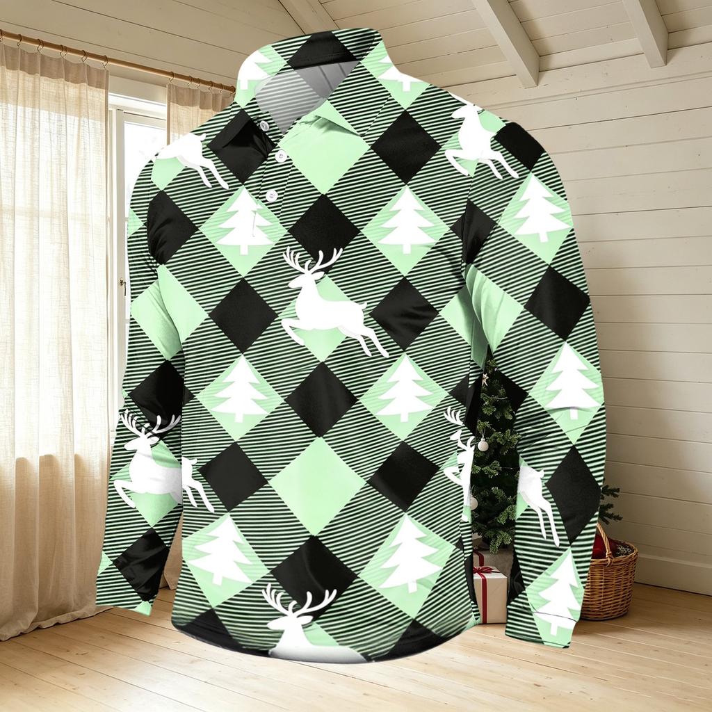 Men's Casual Long Sleeve Neck T-Shirt with Christmas Print for Holiday Party