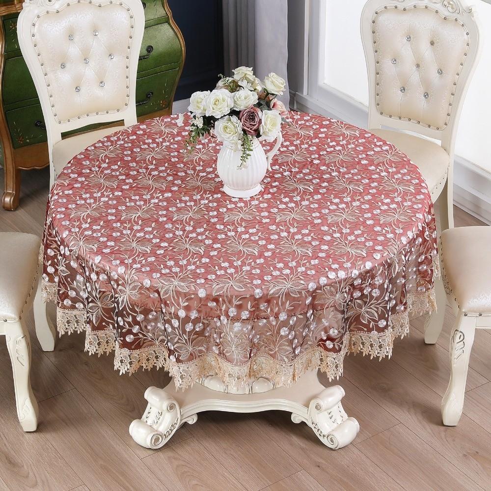 Fashion Satin Embroidered Lace Tablecloth Elegant Lace Design Round Tablecloth Vintage Embroidery Table Cover Dining Table 110cm темно-красного