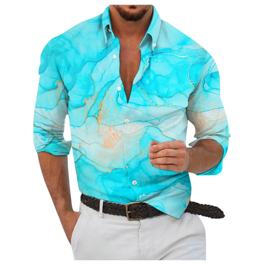 Designer Spring Summer Men's Casual  3D  Halloween Printing Hawaii Shirt Blouse Long Sleeve Shirts