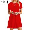 HNXC Moda Donna Estate Primavera Colore Solido Stampa Manica Corta Girocollo Abiti Casual