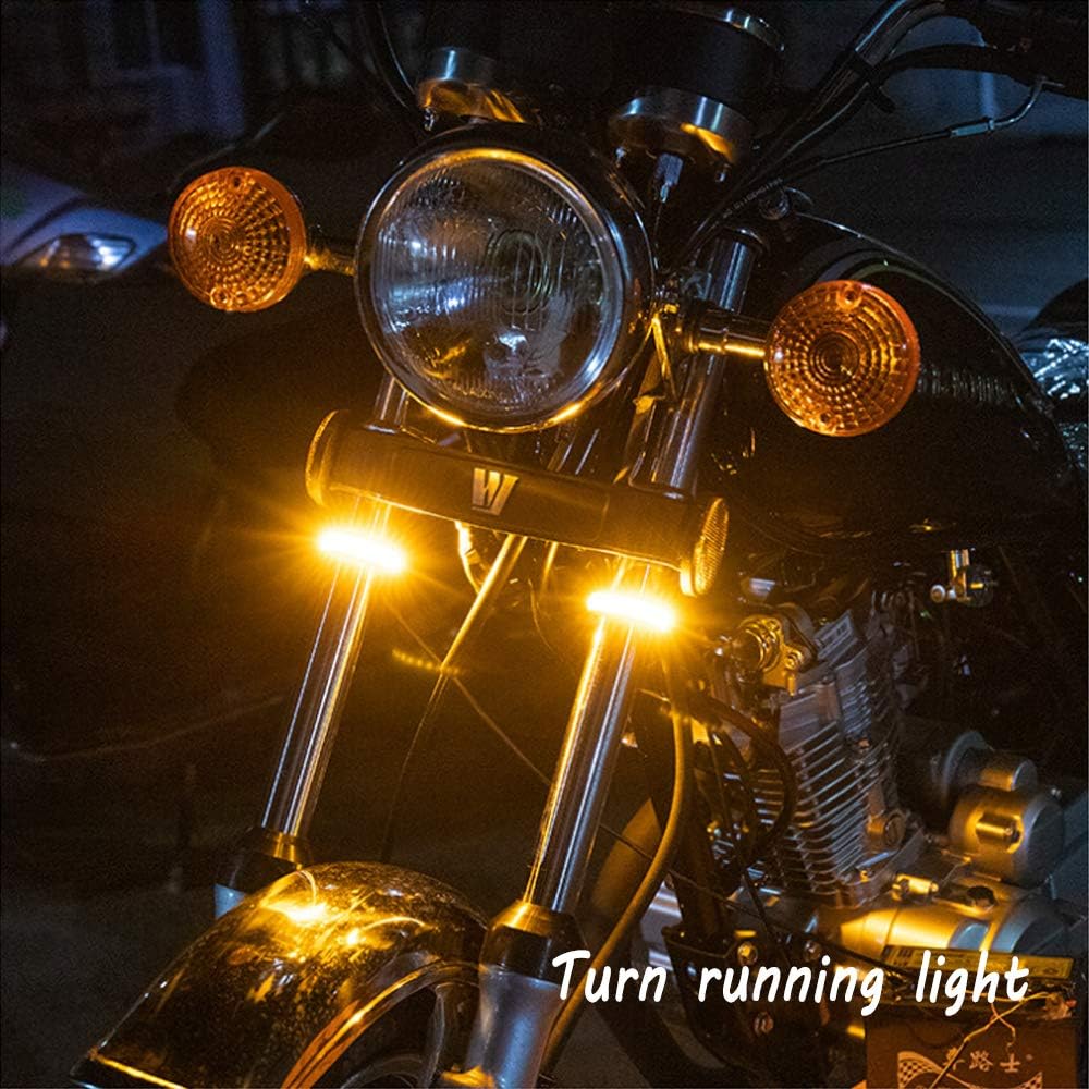 2PC Flexible Switchback Dual-Color White & Amber Motorcycle LED Fork Turn Signal Blinkers DRL Daytime Running Light Waterproof Adjustable Stips Bars