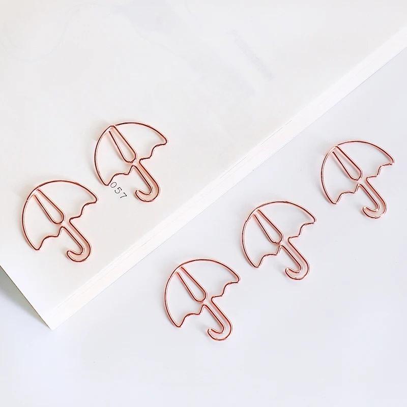 30pcs Umbrella Shape Paper Clip Creative Cute Bookmark Metal Color Cartoon Paper Clips for Planner Office Stationery