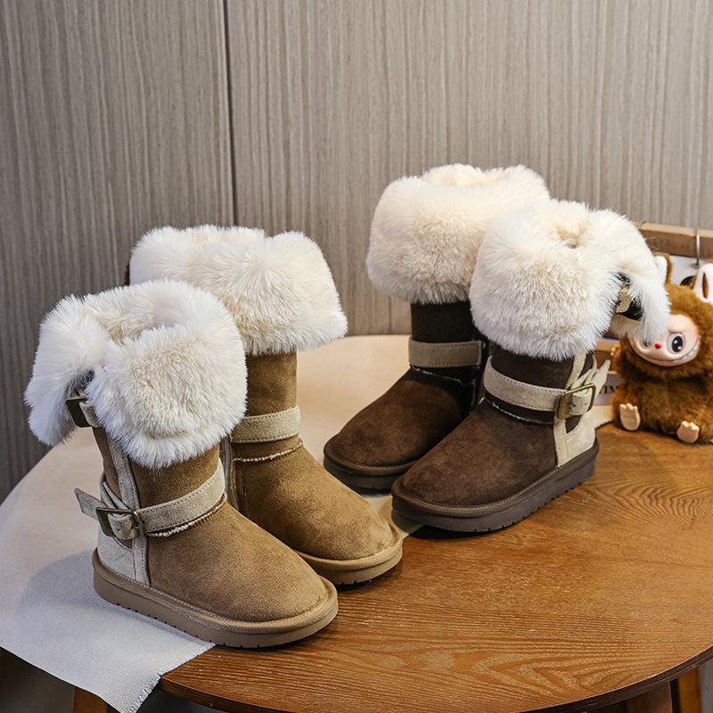 2025 Stilvolle High-Top Schneestiefel im koreanischen Stil für Mädchen mit doppelten Schnallen