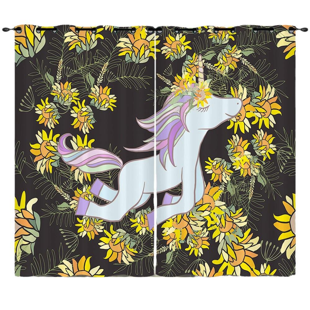 Little Rainbow Unicorn Cute Cartoon Series High Density Blackout Curtains Digital Printing Curtains