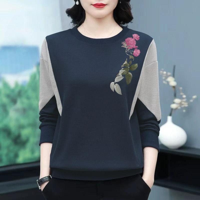 Thin Plus Size Sweater Women's Spring and Autumn Long-sleeved Round Neck Blouse, One-year-old Autumn Clothes, Loose Covering Belly
