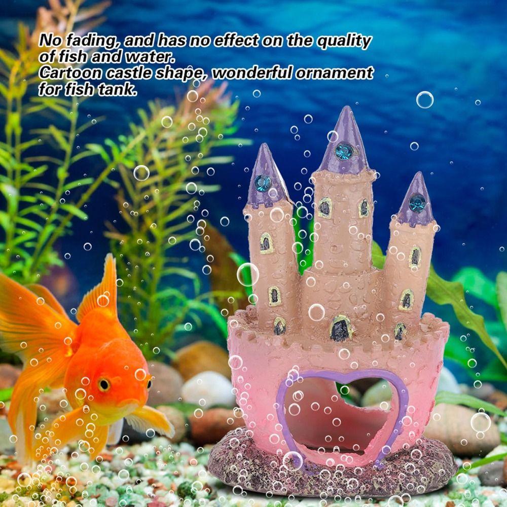Cartoon Castle Shape Aquarium Decorations Resin Small Fish Tank Decorations Pink Fish Tanks Landscape Decoration
