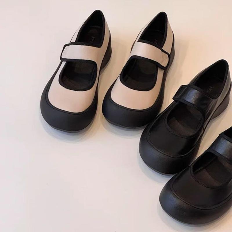 Platform Sports Velcro Mary Jane Shoes Women's Versatile Round Head Small Leather Shoes Vintage Ballet Single Shoes