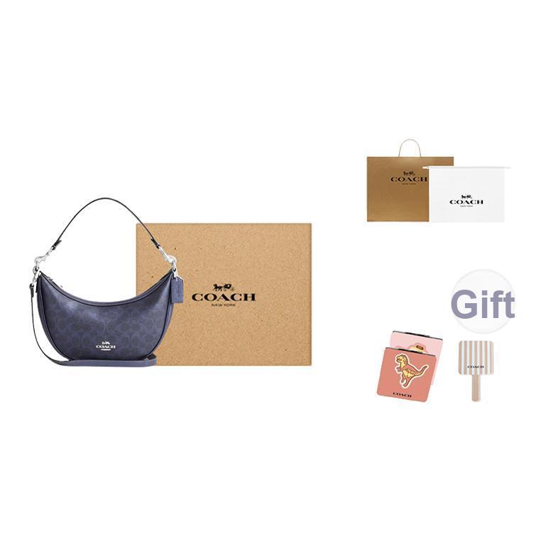 Coach Bolso de Hombro Aria 26 Logo Plateado Estampado de Perlas Piel Sintética Mediano para Mujer Azul Marino CCL27-SBLNV