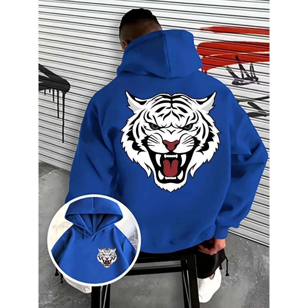 Herbst Winter Herren Kreatives Weißes Tigerkopf-Print Kapuzenpullover Locker Bequem Lässig Sport Langarm Kapuzenpullover