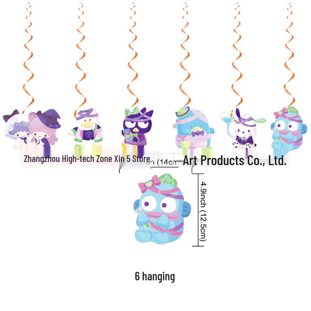 Sanrio Halloween Birthday Scene Decorations: Cake Toppers, Spiral Flags, Balloons