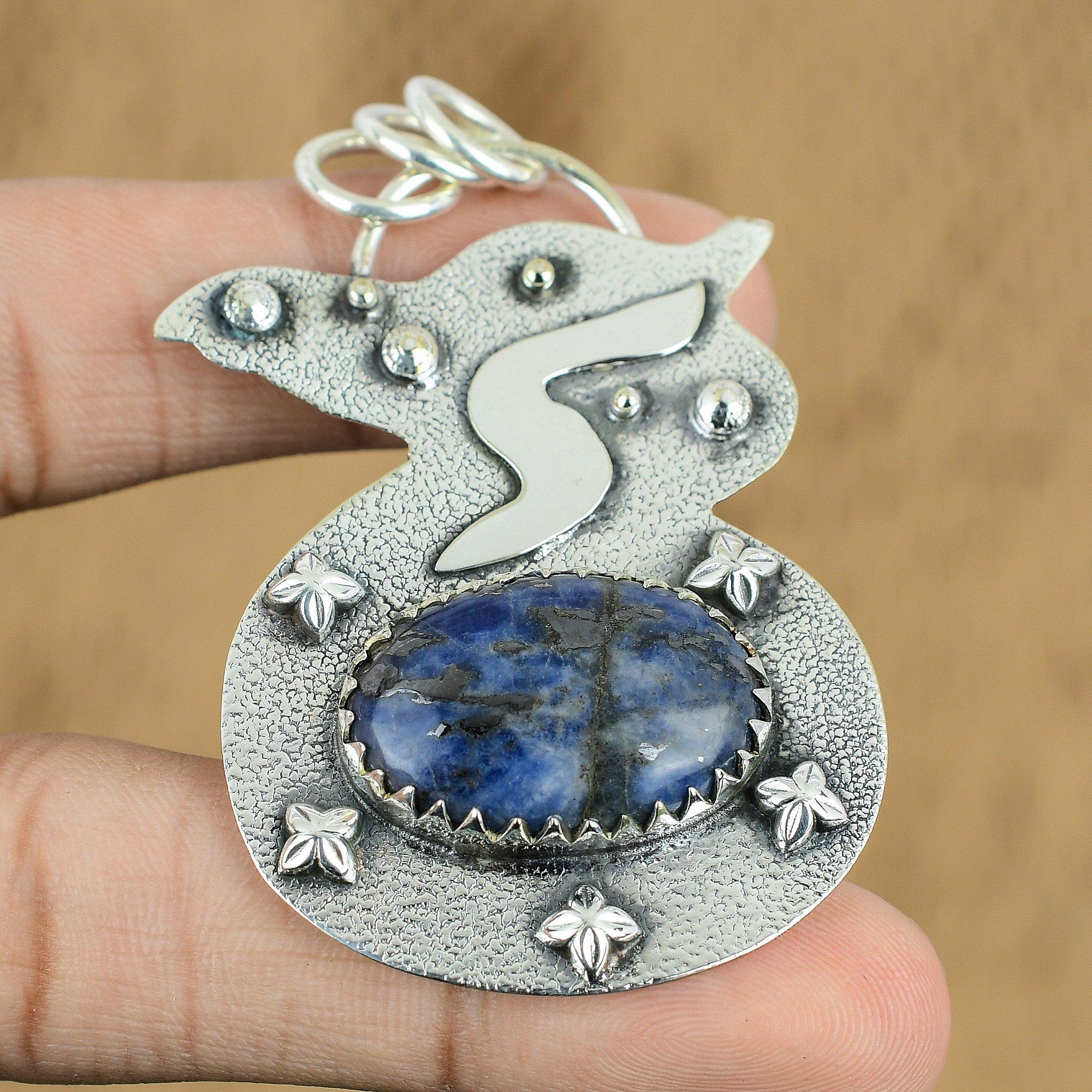 

Natural Sodalite Gemstone Pendant 925 Sterling Silver Indian Jewelry For Women