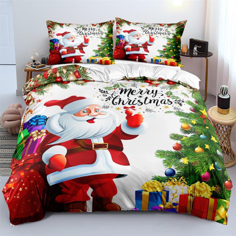 Duvet Cover Set 3D Santa Claus Merry Christmas Single Double Size Holiday Atmosphere Decoration Soft And Comfortable