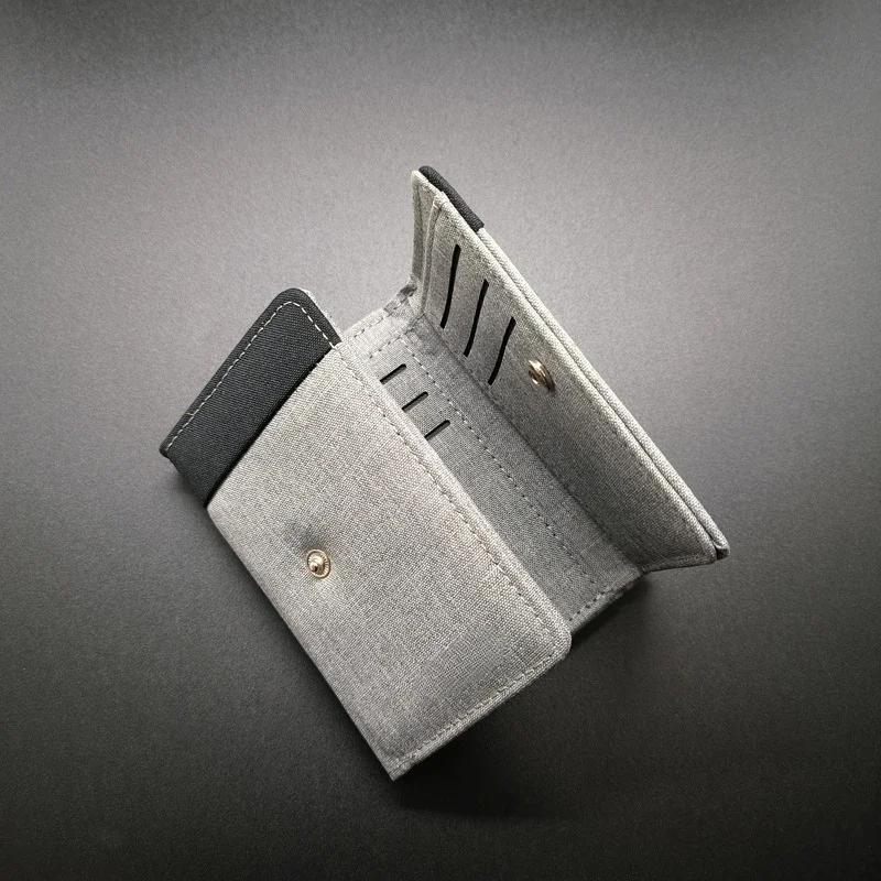 Men's Fashion Short Canvas Wallet Contrasting Colors Small Three Folded Purse Card Coin Small Change Bags