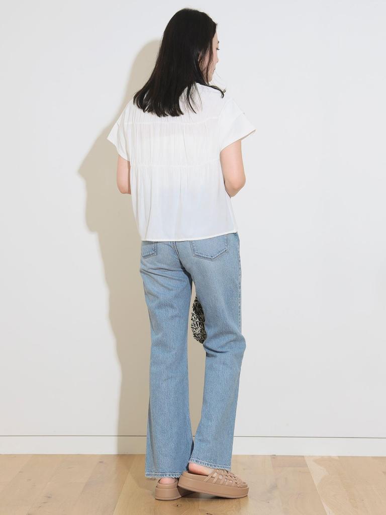 Beams Heart Gathered Pullover with Different Fabrics at the One Size S/S Tee, Back, Women's, OFF_WHITE,