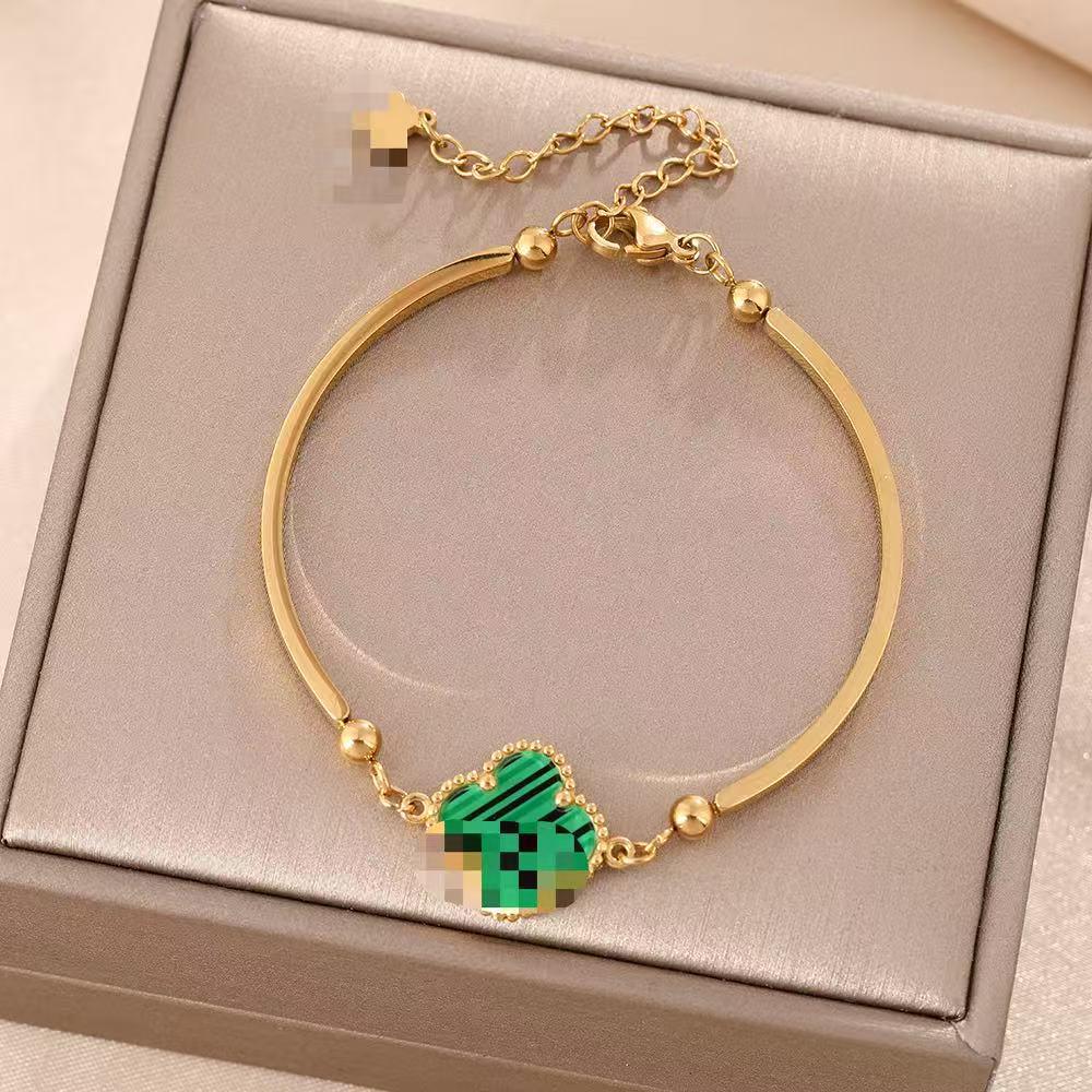 Luxe Titanium Staal Vierbladig Klaver Armband in Koreaanse Stijl met Ingelegde Diamanten voor Vrouwen - Kleurvast
