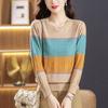 Women's Striped Colorblock Crew Neck Sweater Spring and Autumn Thin Loose Knit Base Shirt Soft Knit Pullover Top