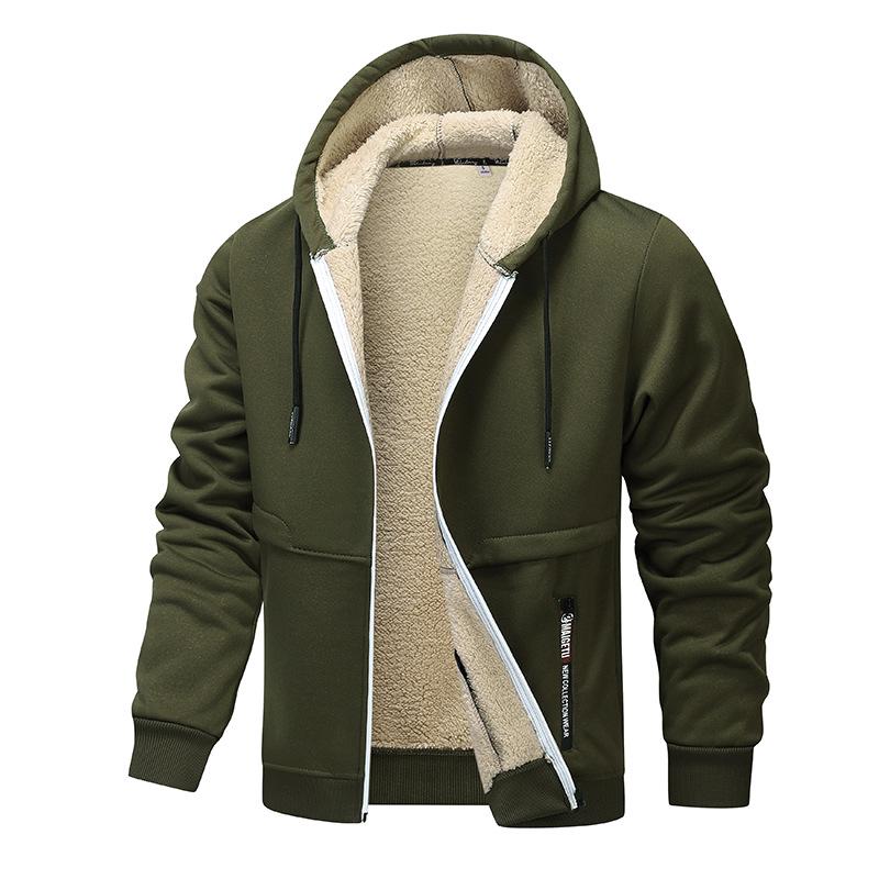 Herren Lammwolle Hoodie Cardigan - Jahreszeitenübergreifend, Dick, Lässig, Europäische Passform