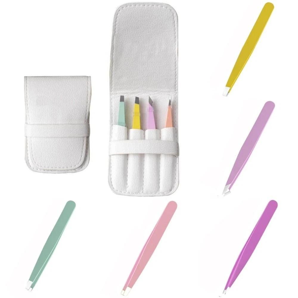 Stainless Eyebrow Tweezers Set Colorful Fine Hairs Puller Slanted Eye Brow Clips  Makeup Tool