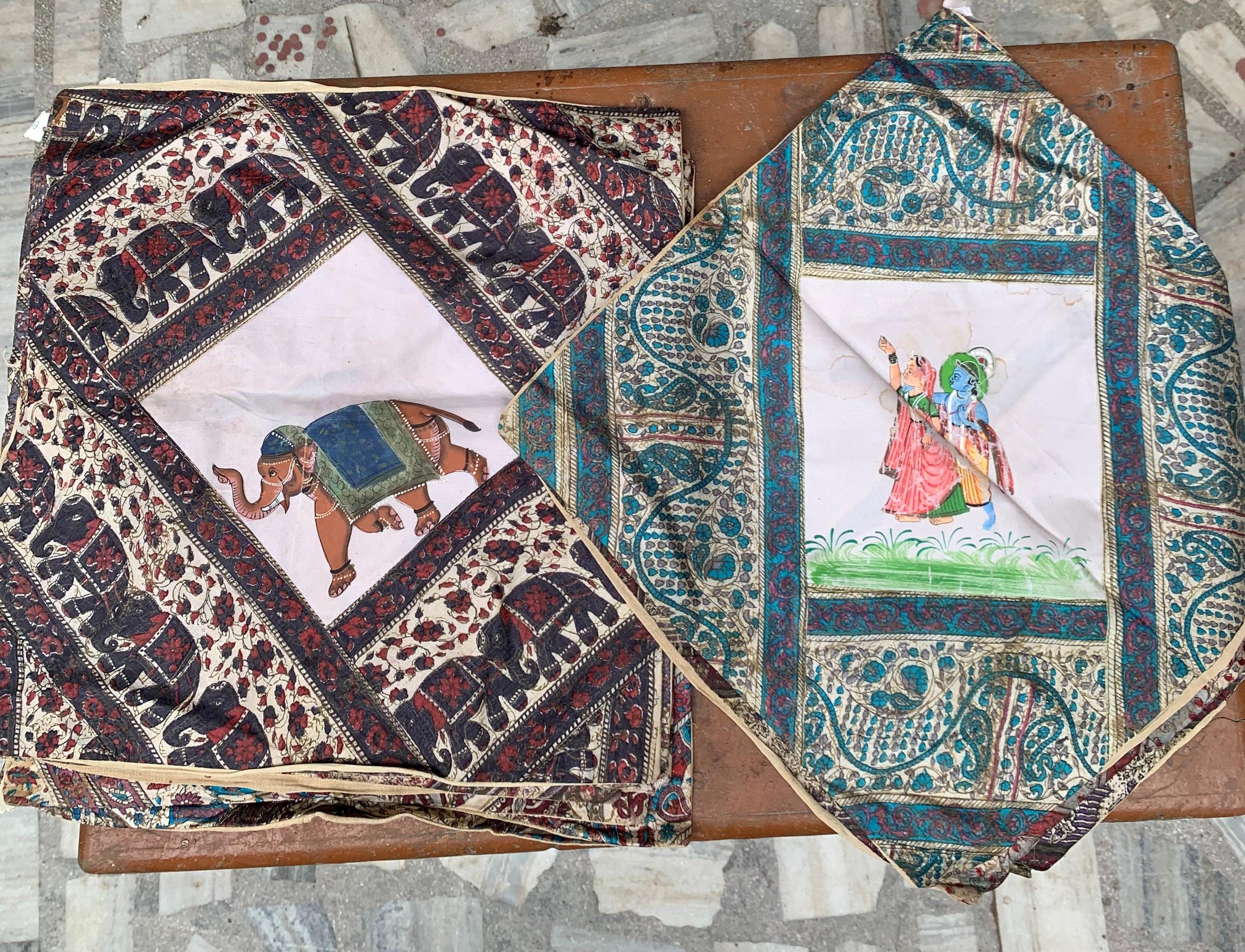 Vintage Indian Cushion Covers with Elephant & Traditional Motifs | Ethnic Decor 40 x 40 cm   ( l x h ) approx.