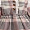 Toddler Baby Girls Dresses Outfits Cute Lace Ruffle Collar Princess Wedding Plaid Dress Puff Long Sleeve Button Up Party Ruched Dress 6M-4T