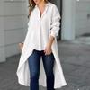 Camisa Casual de Color Sólido para Mujer, Manga Larga, Holgada, Cuello Solapa