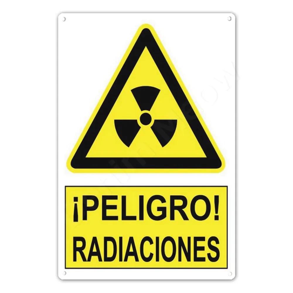 Spanish Warning Sign Danger Metal Sign for Street Yard Bar Workshop Decor Yellow Waterproof Caution Signs Outdoor Indoor
