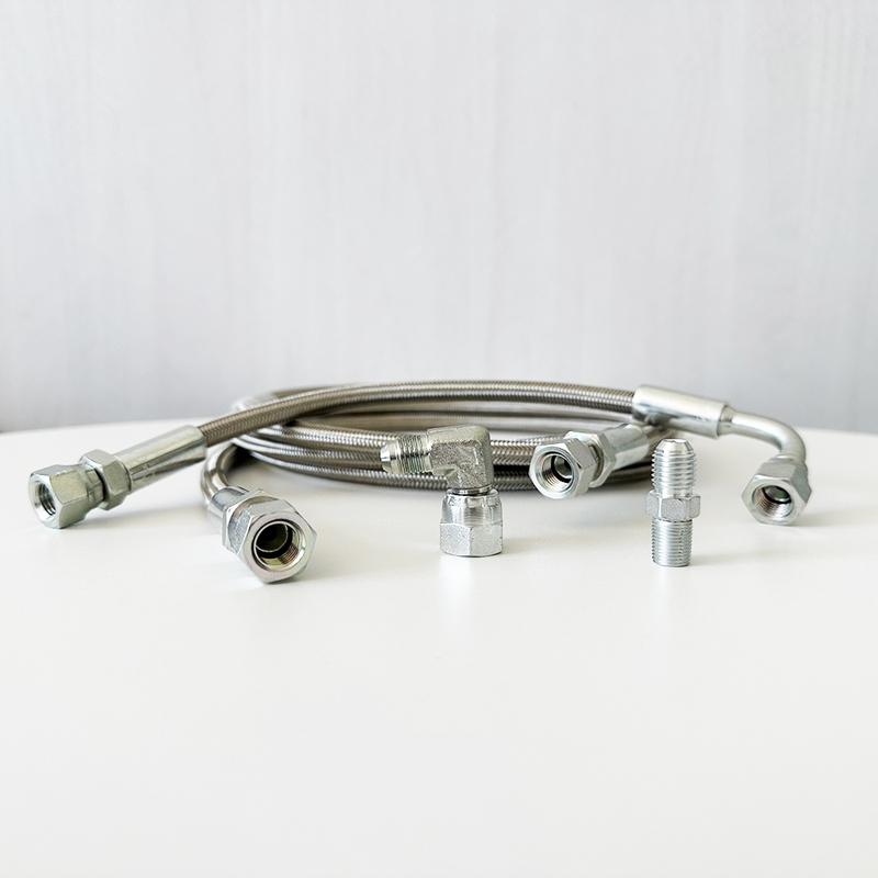 1/8 NPT Turbo Oil Feed Line AN4 Oil Return Line Kit Feed Line 30~500CM Stainless Steel Braided 0-90 Degree End Straight Hose