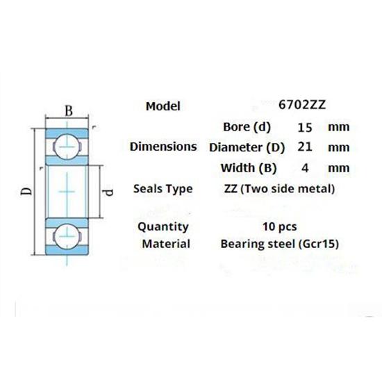Bearing 10pcs 6702ZZ 15x21x4(mm)