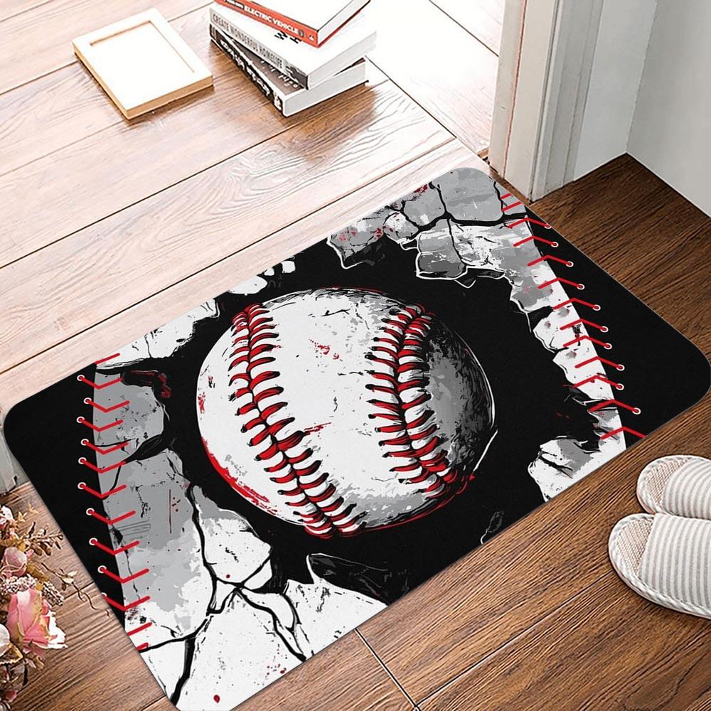 Sports Baseball Printed Kitchen Carpet Living Room Dining Room Laundry Floor Mat Bath Balcony Hallway Non-slip Door Mat
