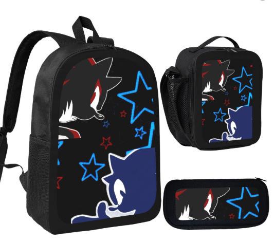 Sonic Backpack, Primary And Secondary School Students Schoolbag, Messenger Bag, Pencil Bag Three-Piece Set