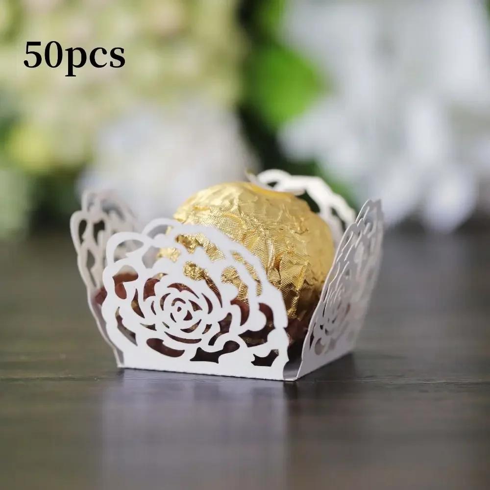 50pcs Chocolate Packing Chocolate Tray Paper Hollow-Out Rose Lace Truffle Wrappers Dessert Decor Chocolate Candy Cups Party