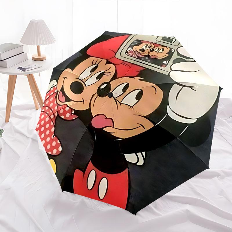 Mickey Mouse, Minnie Mouse Themed Automatic Opening and Closing Umbrella, Brightly Colored 8-rib Portable Umbrella, Suitable for Men and Wom