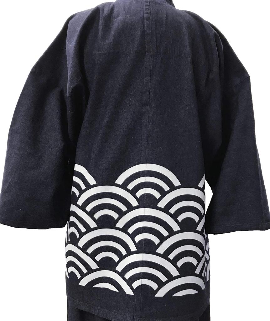Edoten Original Denim Samue (100% Cotton) - Durable yet Soft, Patterned, Year-Round, Men's, Waist Pattern, Navy Blue, Seigaiha Pattern, Size M