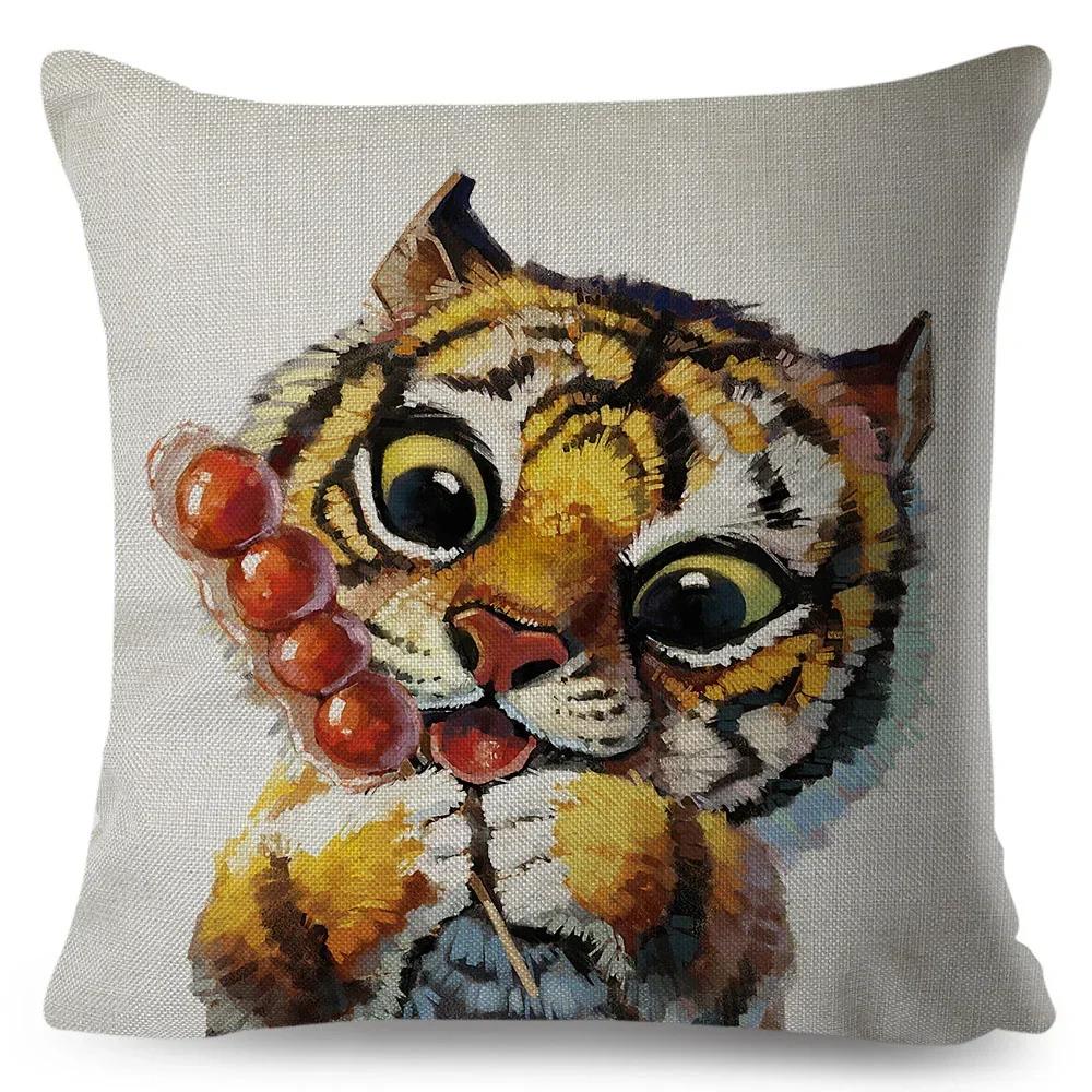 Cute Cartoon Animal Pillowcase Watercolor Animal Cushion Cover Living Room Bedroom Sofa Linen Decorative Pillowcase