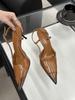 Fashion Pointed Toe Women Sandals Summer Dress Shoes Thin High Heels Back Strap Black Pink White Brown Patent Leather Sexy Pumps 35-39