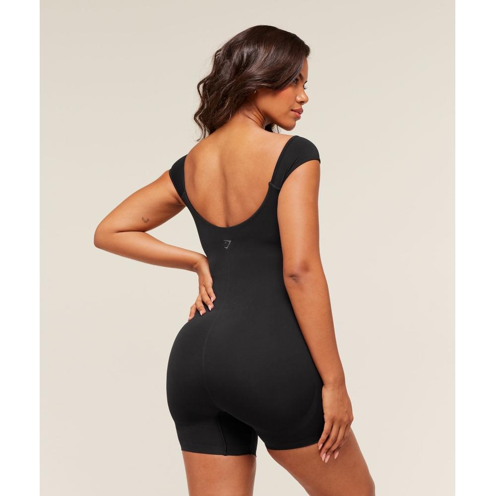 Gymshark Soft Sculpt Cap Sleeve All In One Black B4b7g Bb2j