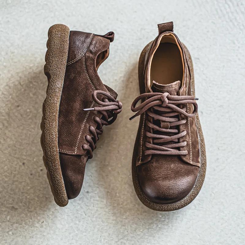 Fashion British Style Flat Designer Driving Shoes Men Minimalist Split Leather Casual Leather Oxford Shoe Comfy Lace-Up Walking Sneakers