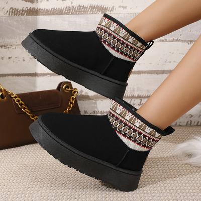 New Classic Thickened Fluff Women's Snow Boots Fashion Ethnic Style Warm Ankle Boots Women Winter Ladies Chunky Booties